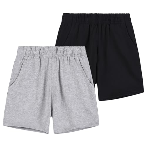 Rainjia 3-16 Jahre Kinder Kurze Hosen Jungen Shorts Baumwolle, 2er Pack Jungs Freizeit Sommer Jogginghosen Sporthosen Kurze Sommer Leicht Freizeithose Bermuda Cargo Shorts Gr. 110-170 von Rainjia