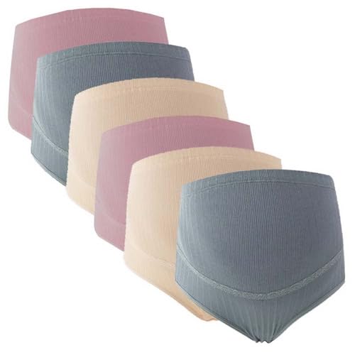 Rainjia 6er Pack Damen Umstandsmode Slip Hohe Taille Umstandsslip Schwangerschaft Slip Hohe Taillen Mutterschafts Unterhose Bauch Unterstützung Einstellbare Unterwäsche Höschen Schwangere XS-XXL von Rainjia