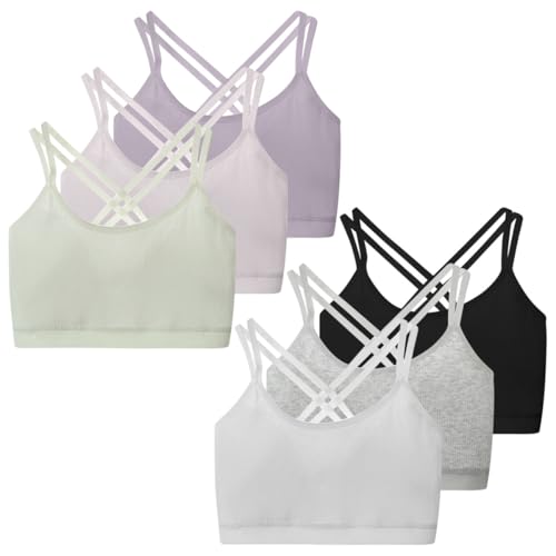 Rainjia 6er Pack Mädchen Sport BHS Unterhemd Tanktops Bustier mit Spaghettiträger Unterwäsche Crop Vest Tops Dünn gepolstert BH Dünne Trainings-Bralettes für Mädchen 7-12 Jahre von Rainjia