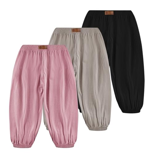 Rainjia Baby Jungen Mädchen Leichte Pumphose Haremshose 6 Monate - 9 Jahre, 3er Pack Baby Jogginghose Ice Seide Sommer dünne Freizeithose Jungen Klimahose Sommerhose Mädchen Jogger Hose Gr. 74-134 von Rainjia