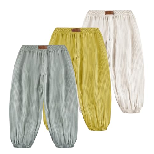 Rainjia Baby Jungen Mädchen Leichte Pumphose Haremshose 6 Monate - 9 Jahre, 3er Pack Baby Jogginghose Ice Seide Sommer dünne Freizeithose Jungen Klimahose Sommerhose Mädchen Jogger Hose Gr. 74-134 von Rainjia