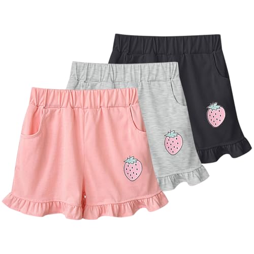 Rainjia Baby Mädchen Pumphose Sommershort mit Erdbeermuster Gr.80/86 Mädchen Jerseyshorts Bermudas 104/110/116 Modische Rüschen Shorts Baggy 92/98 Leicht Freizeitshorts Kurze Hosen Sport 122/128/134 von Rainjia