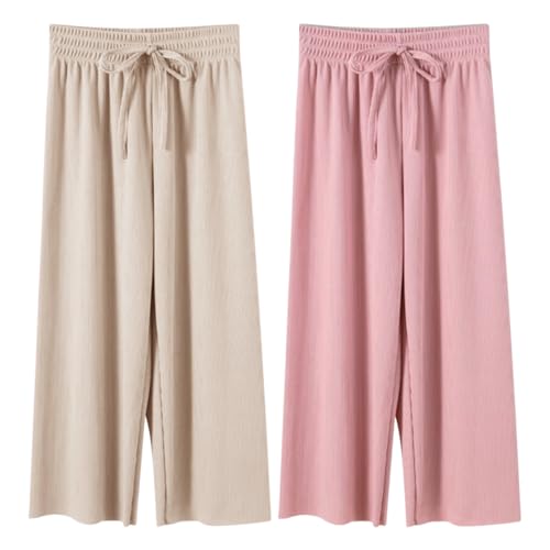Rainjia Baby Mädchen Sommerhose Weites Bein Gr. 92/98/104, 2er Pack Culotte Mädchen Freizeithose Elastische Gr. 116/122/134/146 Lässige Jogginghose Lose Hosen Mit Kordelzug, 2-11 Jahre von Rainjia