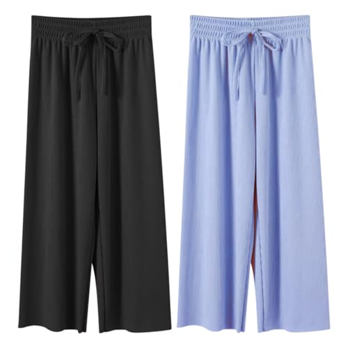 Rainjia Baby Mädchen Sommerhose Weites Bein Gr. 92/98/104, 2er Pack Culotte Mädchen Freizeithose Elastische Gr. 116/122/134/146 Lässige Jogginghose Lose Hosen Mit Kordelzug, 2-11 Jahre von Rainjia