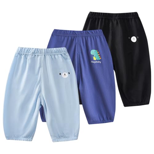 Rainjia Baby leichte Hose 3/4 Shorts Ice Silk, 3er Pack Jungen Mädchen Sommer Kurze Hose Pumphose Einfarbig Sommerhose Sportshorts mit Tierprint Jungenshorts bis zur Wadenlänge Gr. 68-110 von Rainjia