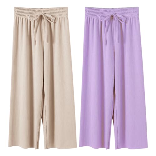 Rainjia Culotte Mädchen Sommerhose Weites Bein Gr. 116/122/134/146, 2er Pack Baby Mädchen Freizeithose Elastische Gr. 92/98/104 Lässige Jogginghose Lose Hosen Mit Kordelzug, 2-11 Jahre von Rainjia