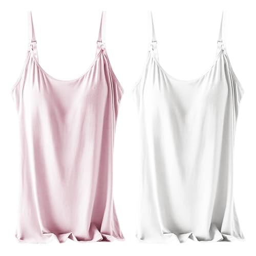 Rainjia Damen Stilltop Unterhemd BH-Hemd, 2er Pack Mutterschaft Tanktop Integriertem BH Spaghetti Tops Oberteil Ohne Bügel Trägertop Camilose Top Modal für Stillen Schlaf Freizeit und Alltag Rainjia Damen Stilltop Unterhemd BH-Hemd, 2er Pack Mutterschaft Tanktop Integriertem BH Spaghetti Tops Oberteil Ohne Bügel Trägertop Camilose Top Modal für Stillen Schlaf Freizeit und Alltag von Rainjia