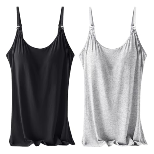 Rainjia Damen Stilltop Unterhemd BH-Hemd, 2er Pack Mutterschaft Tanktop Integriertem BH Spaghetti Tops Oberteil Ohne Bügel Trägertop Camilose Top Modal für Stillen Schlaf Freizeit und Alltag Rainjia Damen Stilltop Unterhemd BH-Hemd, 2er Pack Mutterschaft Tanktop Integriertem BH Spaghetti Tops Oberteil Ohne Bügel Trägertop Camilose Top Modal für Stillen Schlaf Freizeit und Alltag von Rainjia