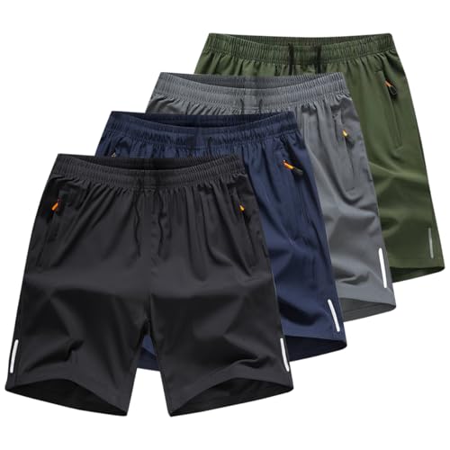 Rainjia Herren Shorts Sport Kurze Hose Schnell Trocknend S-6XL,4er Pack Leicht Sommer Jogginghose Kurz Mit Reißverschlusstaschen Bermuda Freizeitshorts Männer laufenshorts Turnhose 45-125KG von Rainjia