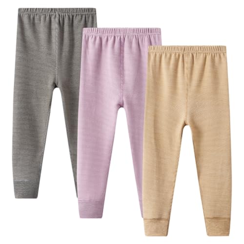 Rainjia Kinder Gestreifte Leggings Thermo Gr.86-152, 3er Pack Mädchen Micro Fleece Hose Plüschleggins Jungen Hosen Thermo Jeggings mit Fleecefutter für Kinder Mädchen Jungen 2-12 Jahre von Rainjia