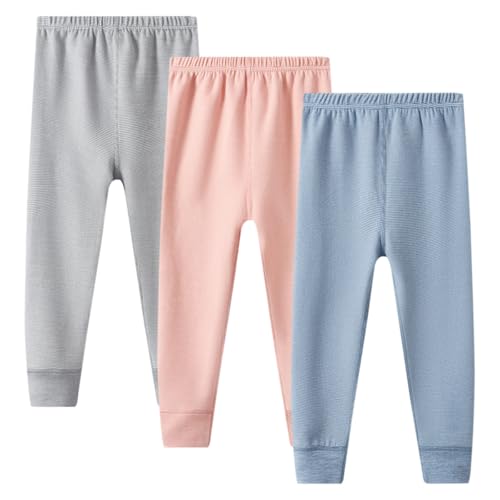 Rainjia Kinder Gestreifte Leggings Thermo Gr.86-152, 3er Pack Mädchen Micro Fleece Hose Plüschleggins Jungen Hosen Thermo Jeggings mit Fleecefutter für Kinder Mädchen Jungen 2-12 Jahre von Rainjia