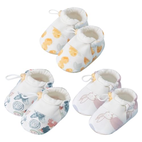 Rainjia Krabbelschuhe Baby 0-6-12 Monate, 3 Paar Winterschuhe Babyschuhe Weiche Sohle Warme Booties Neugeborenen Lauflernschuhe Kleinkind Mädchen Jungen Outdoor rutschfeste von Rainjia