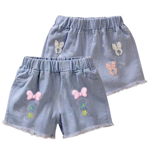 Rainjia Mode Kurze Hose Kinder Mädchen Jeans Shorts 2-11 Jahren, Mädchen Sommer Baumwolle Denim Shorts mit Taschen Kurze Jeanshose Leicht Denim Hotpants Freizeit Sommerhose Kurze, GR. 86-146 von Rainjia