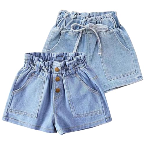 Rainjia Mode Kurze Hose Kinder Mädchen Jeans Shorts 2-11 Jahren, Mädchen Sommer Baumwolle Denim Shorts mit Taschen Kurze Jeanshose Leicht Denim Hotpants Freizeit Sommerhose Kurze, GR. 86-146 von Rainjia