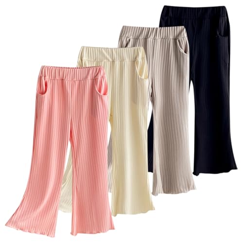 Rainjia Schlagleggings Mädchen Schlaghosen Jogginghosen mit weitem Bein Gerippte Hosen Bootcut Mädchen 1-9 Jahren, 4 Stück Stretch Freizeithosen Schlaghose mit hoher Taille Gr. 80/86/98/104/116/122 von Rainjia