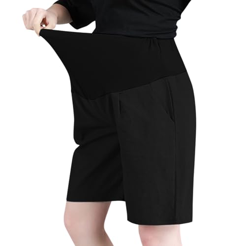 Rainjia Umstandsshorts mit Taschen Schwangerschafts Jeansshorts Baggy Sommer Umstandshose Kurz Denim Lässige Shorts mit Verstellbarer Bund Umstandsmode Hoher Taille Umstandsjeans Kurz 42-80kg von Rainjia