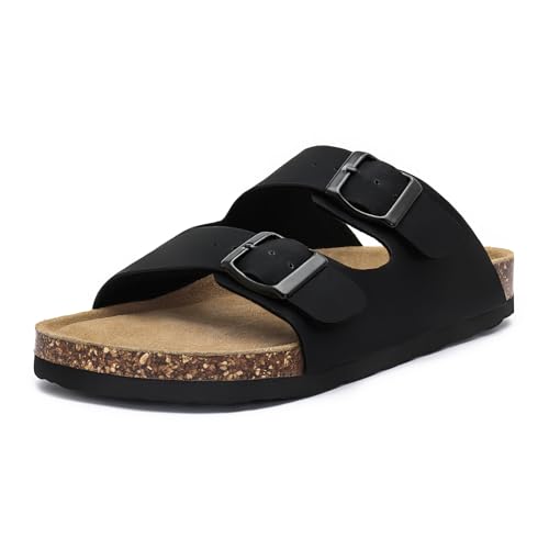 Rainlin Flache Damen-Sandalen, Kork-Fußbett, Schlupfsandalen, Fußgewölbeunterstützung, Schlupfschuhe mit verstellbarer Schnalle, Schwarz, 39 EU Rainlin Flache Damen-Sandalen, Kork-Fußbett, Schlupfsandalen, Fußgewölbeunterstützung, Schlupfschuhe mit verstellbarer Schnalle, Schwarz, 39 EU von Rainlin