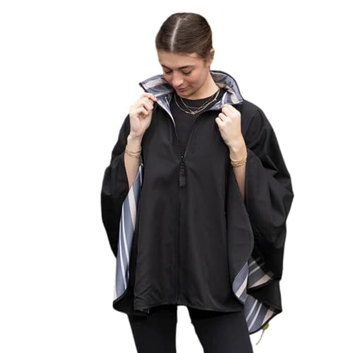 Rainraps Sportliche Wickel-Regenponcho,Wasserdichter Regencape,Einheitsgröße wendbar, regenfest, leicht, wunderschön, modisch, Pashmina, wendbar, Schwarz und Cabana-Streifen, M von Rainraps