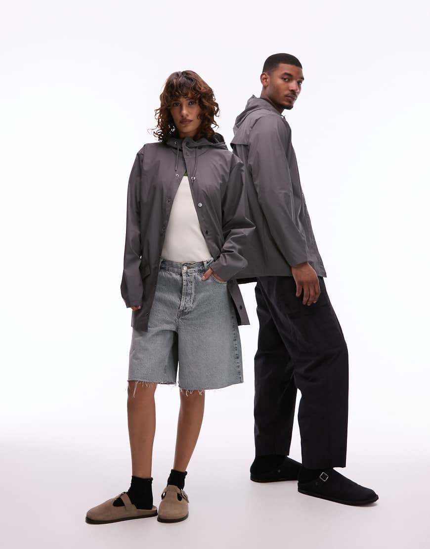Rains - 12010 - Kurze, wasserdichte Unisex-Jacke in Grau mit Kapuze von Rains