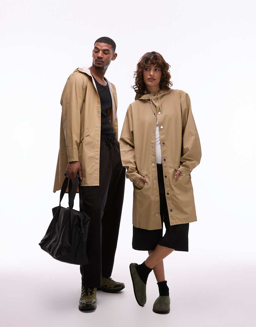 Rains - 12020 - Lange, wasserdichte Unisex-Jacke in Sand mit Kapuze-Neutral von Rains