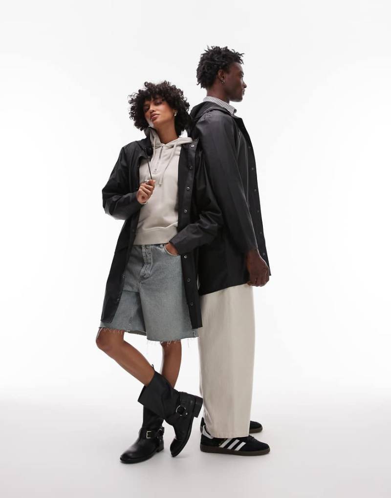 Rains - 12020 - Lange, wasserdichte Unisex-Jacke in Schwarz von Rains