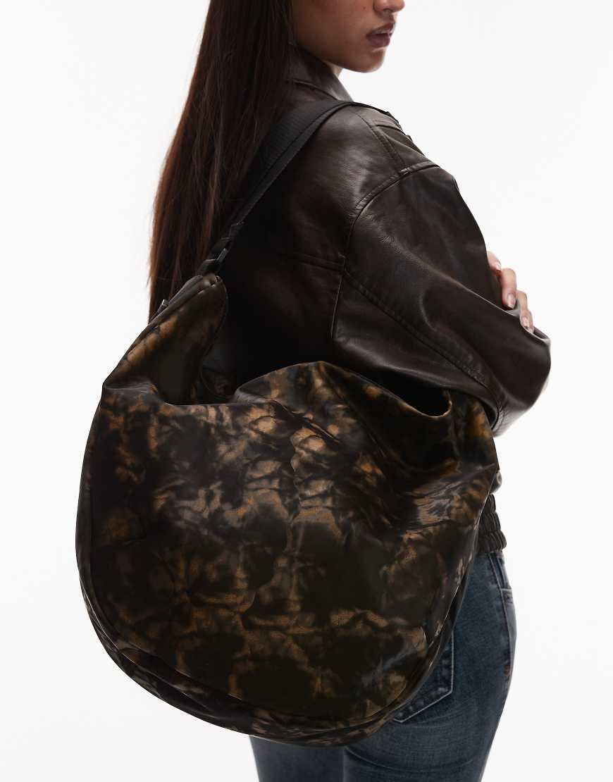 Rains - 13120 Valera - Wasserdichte, große Schultertasche in Braun mit schlammigem Muster-Print-Brown von Rains