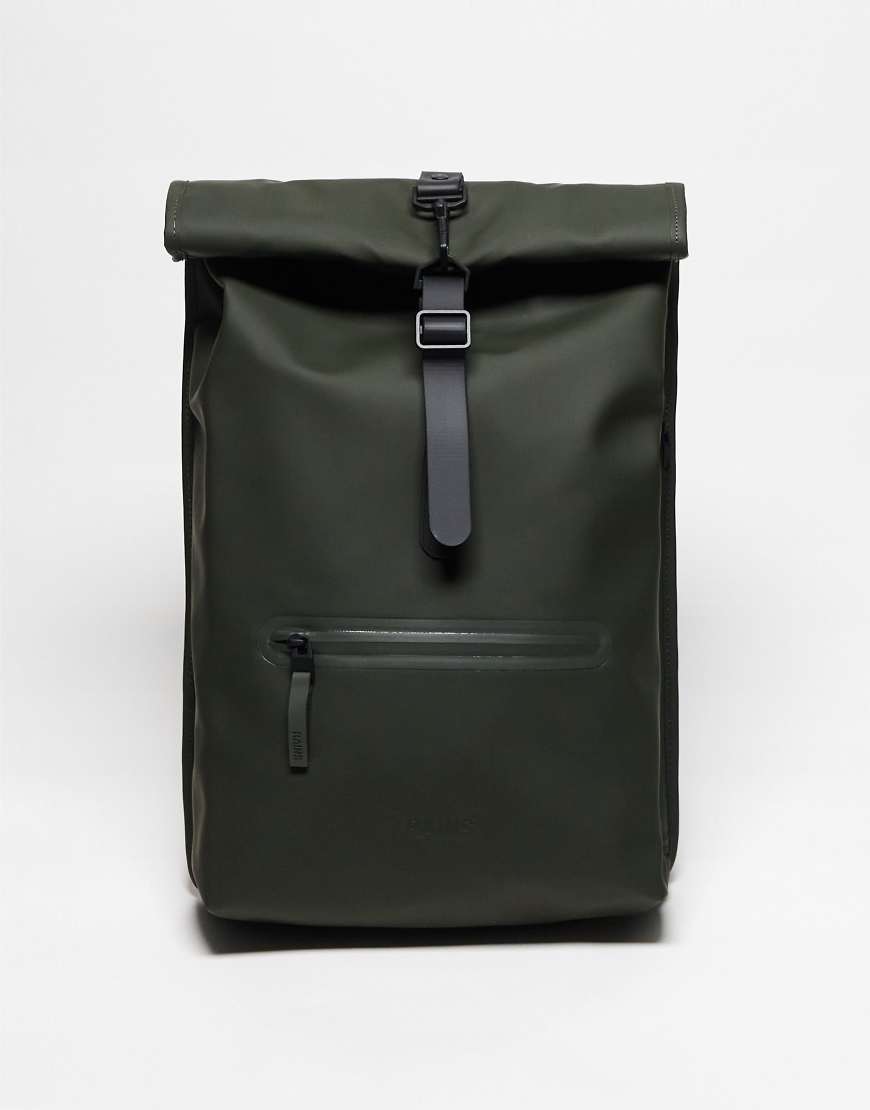 Rains - 13320 - Wasserfester Unisex-Rucksack in Grün mit Rolltop-Schwarz von Rains