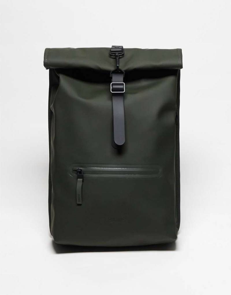 Rains - 13320 - Wasserfester Unisex-Rucksack in Grün mit Rolltop-Schwarz Rains - 13320 - Wasserfester Unisex-Rucksack in Grün mit Rolltop-Schwarz von Rains
