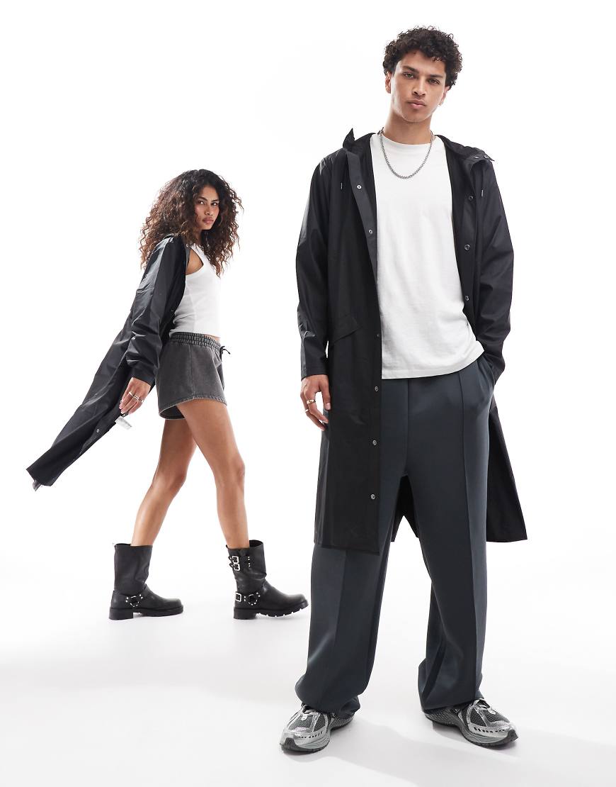 Rains - 18360 - Unisex - Längere, wasserdichte Jacke in Schwarz von Rains