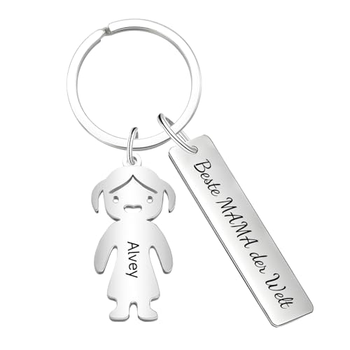 Rainsar Personalisierter Schlüsselanhänger zum Muttertag – Schlüsselanhänger mit Kindernamen, gravierter Schlüsselanhänger (Silber, Edelstahl) | Geschenke für Mamas zum Muttertag und Geburtstag von Rainsar