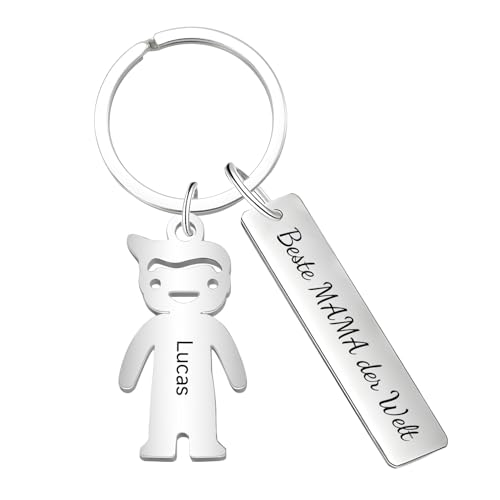 Rainsar Personalisierter Schlüsselanhänger zum Muttertag – Schlüsselanhänger mit Kindernamen, gravierter Schlüsselanhänger (Silber, Edelstahl) | Geschenke für Mamas zum Muttertag und Geburtstag von Rainsar