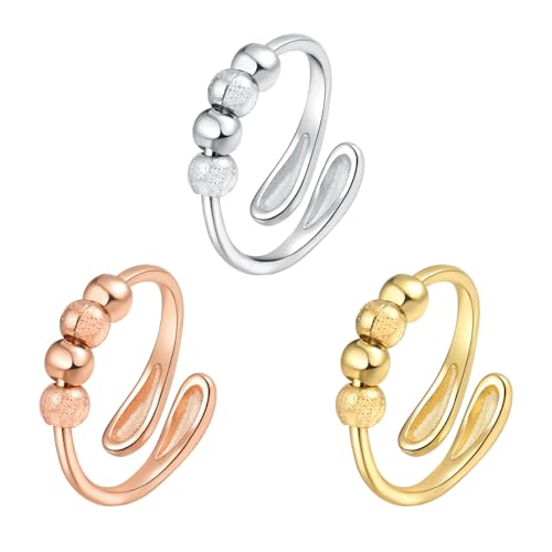 Rainway 3 Stück Anxiety Ringe, Gold Roségold Silber Farben Modisch Elegant Stil, Anti Stress Ring Für Damen Aller Altersgruppen, Fidget Ring Zum Entspannen Bei Stress Täglich Oder Hochzeit von Rainway