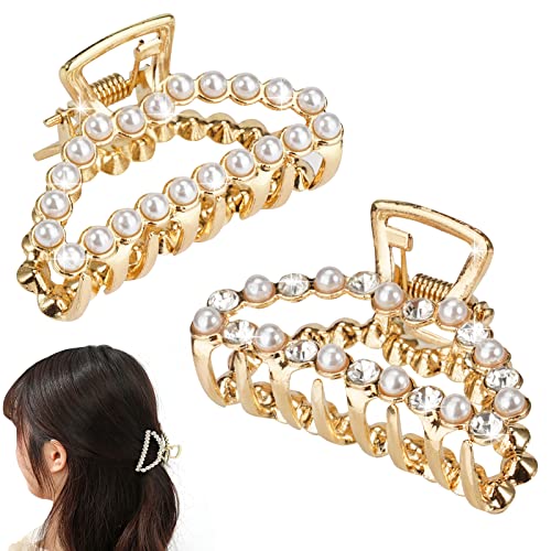 Rairsky 2 Stück Perlen Haarspangen Kleine Haarklammern Damen Haarklammer Metall Haarclips, für Dickes Haar und Dünnes Haar, Perlen Haarschmuck für Frauen und Mädchen, Rutschfeste Haarklammern von Rairsky