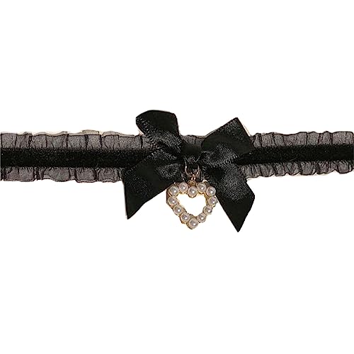 Bowknot Heart Tuch O Choker Perlen Liebt Anhänger Halskette Für Frauen Punk Ästhetische Y2K Spitzenkette O von Rairu