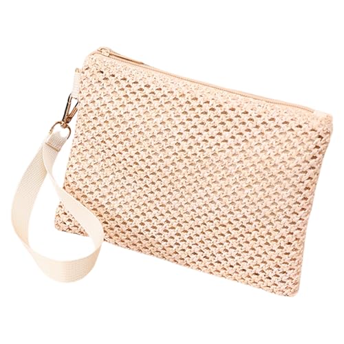 Modische Frauen Gewebte Geldbörse Leichtes Strand Urlaubsgelenkblätterbeutel Solid Farb Stroh Reißverschluss Handtasche Brieftasche Mode Armband Clutch Clutch von Rairu