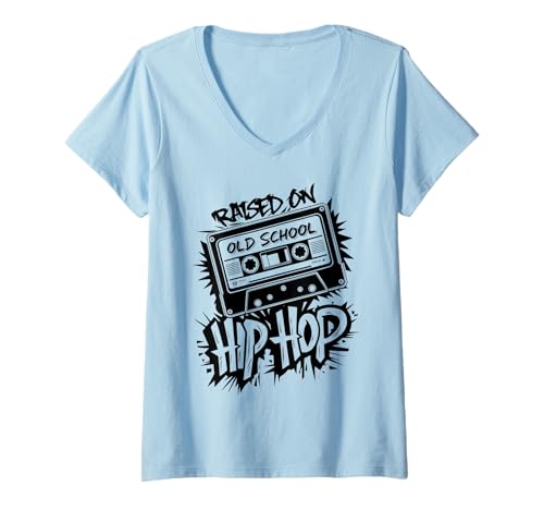 Damen Hip Hop Shirts für Herren Graphic Tees Rapper Rap T-Shirt mit V-Ausschnitt von Raised on Old School Cassette Graffiti T-Shirt