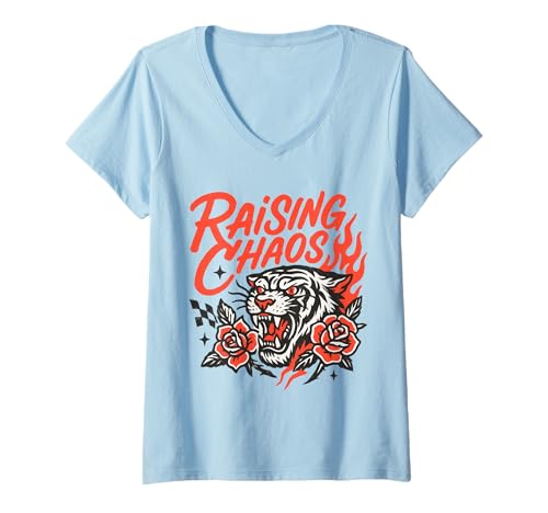 Damen Raising Chaos Tiger Wild Grunge Straßenkunst T-Shirt mit V-Ausschnitt Damen Raising Chaos Tiger Wild Grunge Straßenkunst T-Shirt mit V-Ausschnitt von Raising Chaos Rebel Art