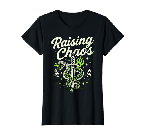 Damen Wildes Motto „Raising Chaos“ mit Snake-Grafik T-Shirt Damen Wildes Motto „Raising Chaos“ mit Snake-Grafik T-Shirt von Raising Chaos Serpent Club