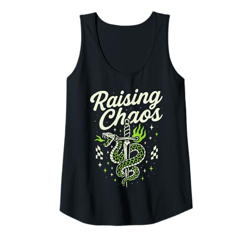 Damen Wildes Motto „Raising Chaos“ mit Snake-Grafik Tank Top Damen Wildes Motto „Raising Chaos“ mit Snake-Grafik Tank Top von Raising Chaos Serpent Club