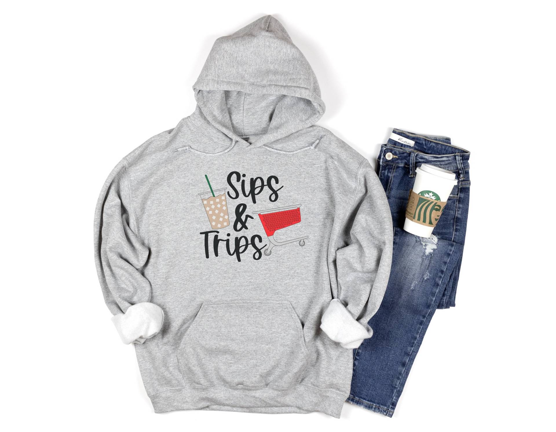 Sips & Trips Hoodie, Kaffee Shopping & Sweatshirt, Geschenk Für Mama, Sie, Mama Shirt von RaisingBoysDesigns