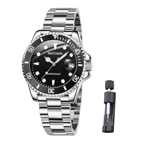 Raitown Armbanduhr Herren Edelstahl Quarz Uhr Männer Wasserdicht Leuchtende Mode Business Klassisches 42mm Großes Zifferblatt Geschenk Herrenuhr von Raitown