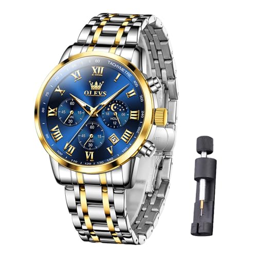 Raitown Uhr Herren Edelstahl Chronograph Mondphase Wasserdicht Analog Quarz Armbanduhren Stylisch Klassisch Armbanduhr für Männ von Raitown