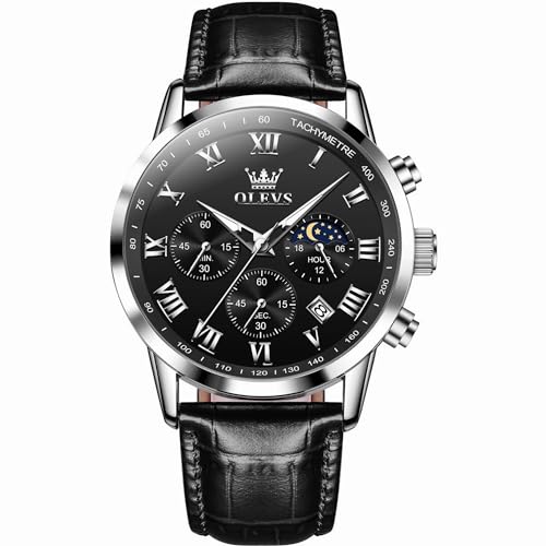 Raitown Uhr Herren Mondphase Chronograph Wasserdicht Analog Quarz Leder Armbanduhren Stylisch Leuchtend Klassisch Armbanduhr für Männ von Raitown