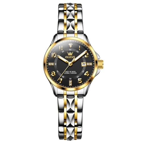 Raitown Uhren Damen Edelstahl Wasserdicht Diamant Analog Quarz Uhr Stylisch Lässig Silber Schwarz Gold Kleines Zifferblatt Damenuhr von Raitown