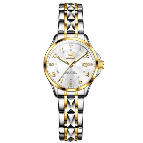 Raitown Uhren Damen Edelstahl Wasserdicht Diamant Analog Quarz Uhr Stylisch Lässig Silber Schwarz Gold Kleines Zifferblatt Damenuhr von Raitown