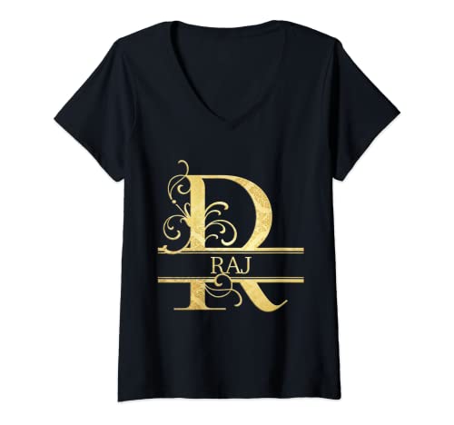 Damen Raj Name T-Shirt mit V-Ausschnitt von Raj Name Gifts By Vnz
