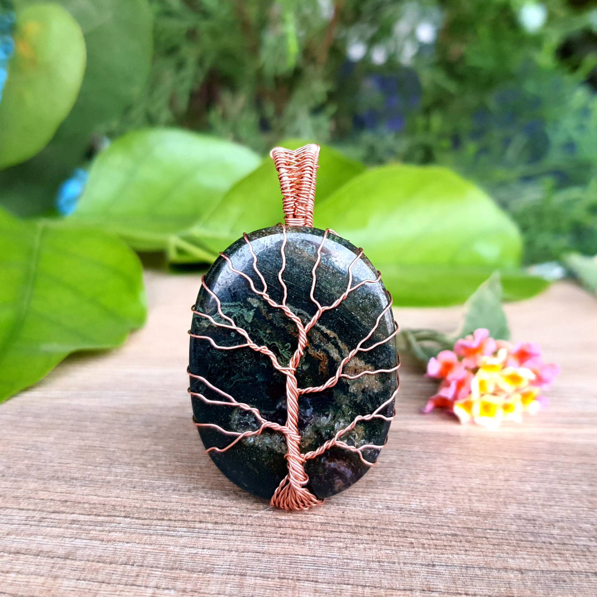 Drachenblut Jaspis Wire Wrapped Anhänger | Kupfer Baum Des Lebens Schmuck Jahrestagsgeschenk Grüner Edelstein 45x26mm 45.00 Ct von RajLaxmiGems