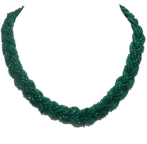 Rajasthan Gems 6-reihige Halskette mit echten grünen Onyx-Edelsteinen, Diamantschliff, Tropfenperlen für Damen, Edelstein, Onyx von Rajasthan Gems