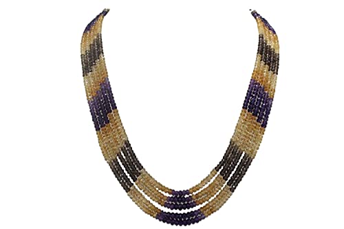 Rajasthan Gems Halskette mit 5-reihigem echtem Topas, Amethyst, Diamantschliff-Perlen, Edelstein, Amethyst von Rajasthan Gems