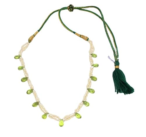 Rajasthan Gems Halskette mit Perlen, Peridot-Süßwasserperle, Halbedelstein, Damen, Geschenk, verstellbar, E188, Edelstein, Peridot von Rajasthan Gems